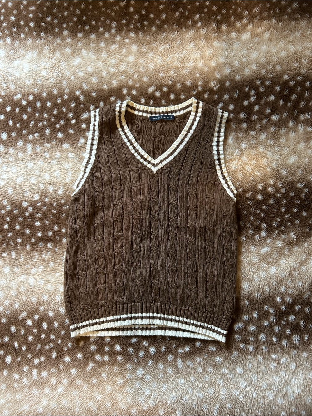 Brandy Melville Brown Knit Vest with Cream Trim